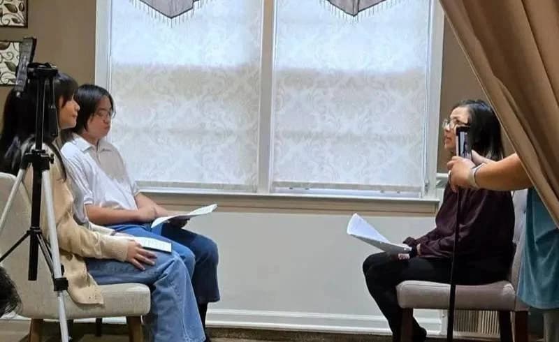 Noah and Acelynn interviewing a geriatric physician for a BY2S educational project.